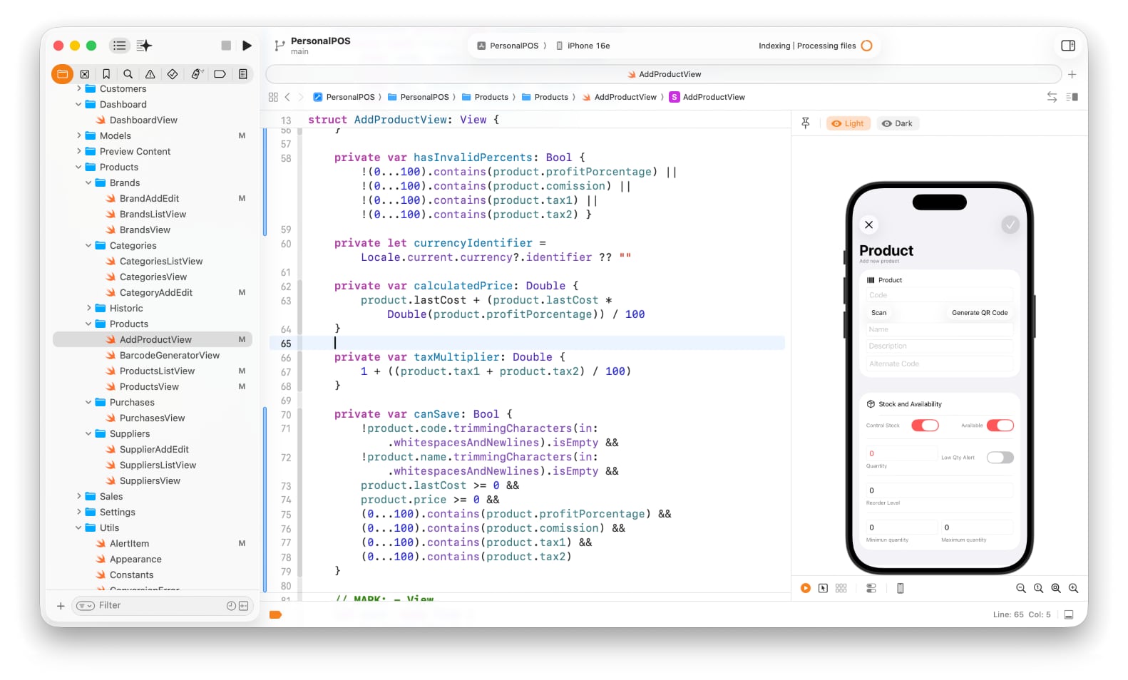 Captura de Xcode (SwiftUI) - PersonalPOS