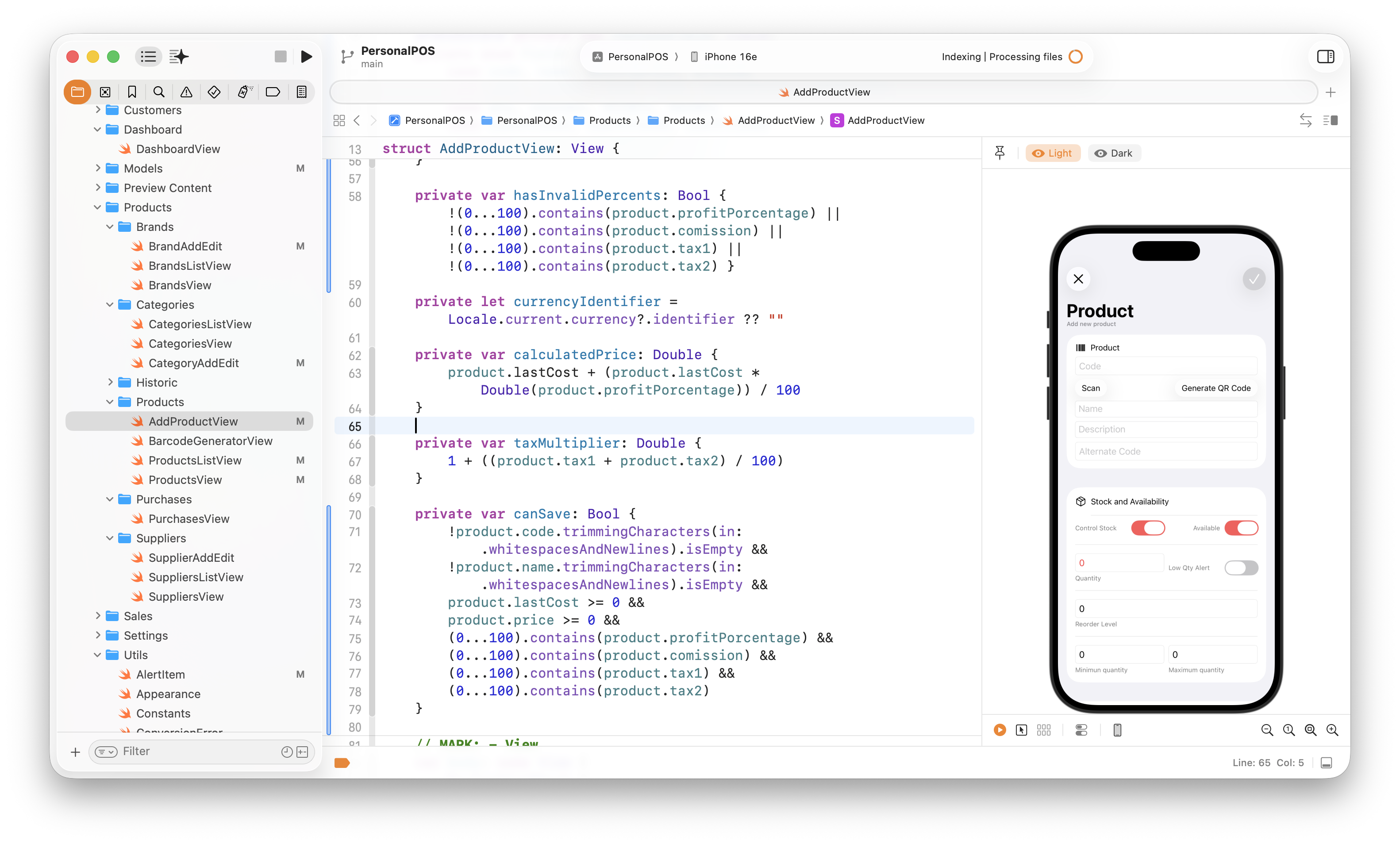 Captura de Xcode (SwiftUI) - PersonalPOS