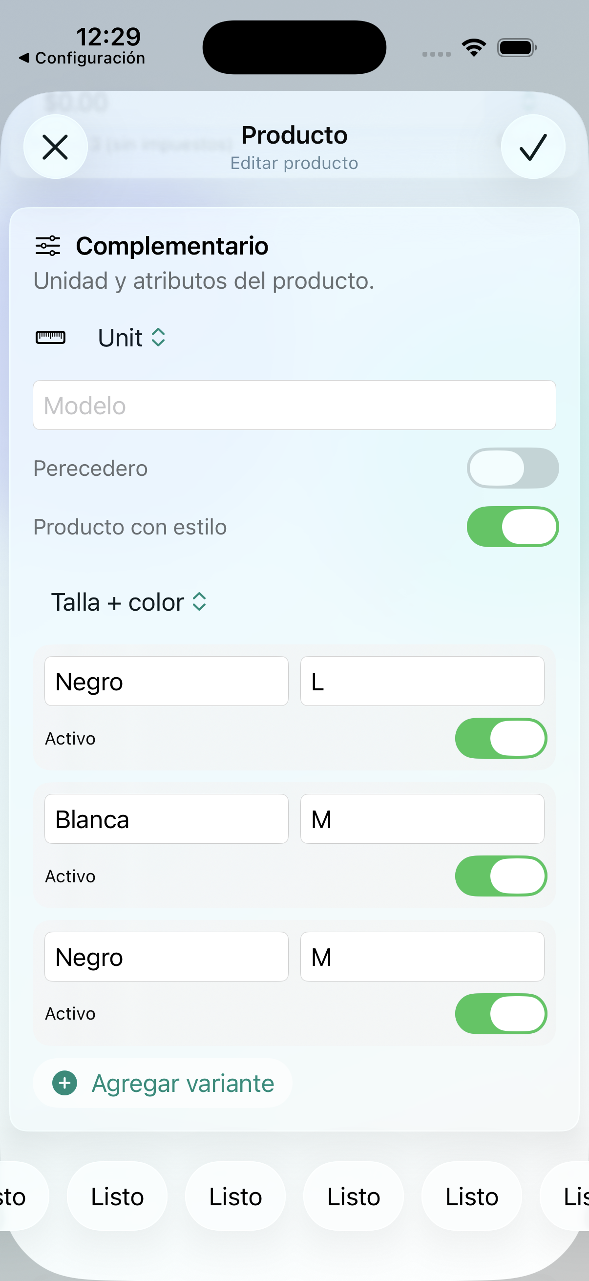 Selector de variantes