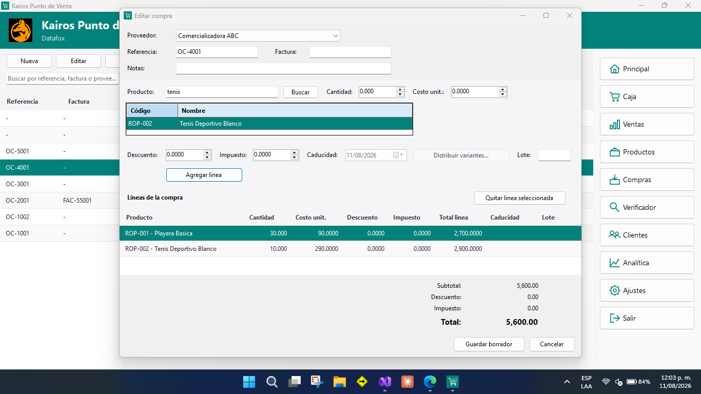 Compras a proveedores en Kairos Punto de Venta